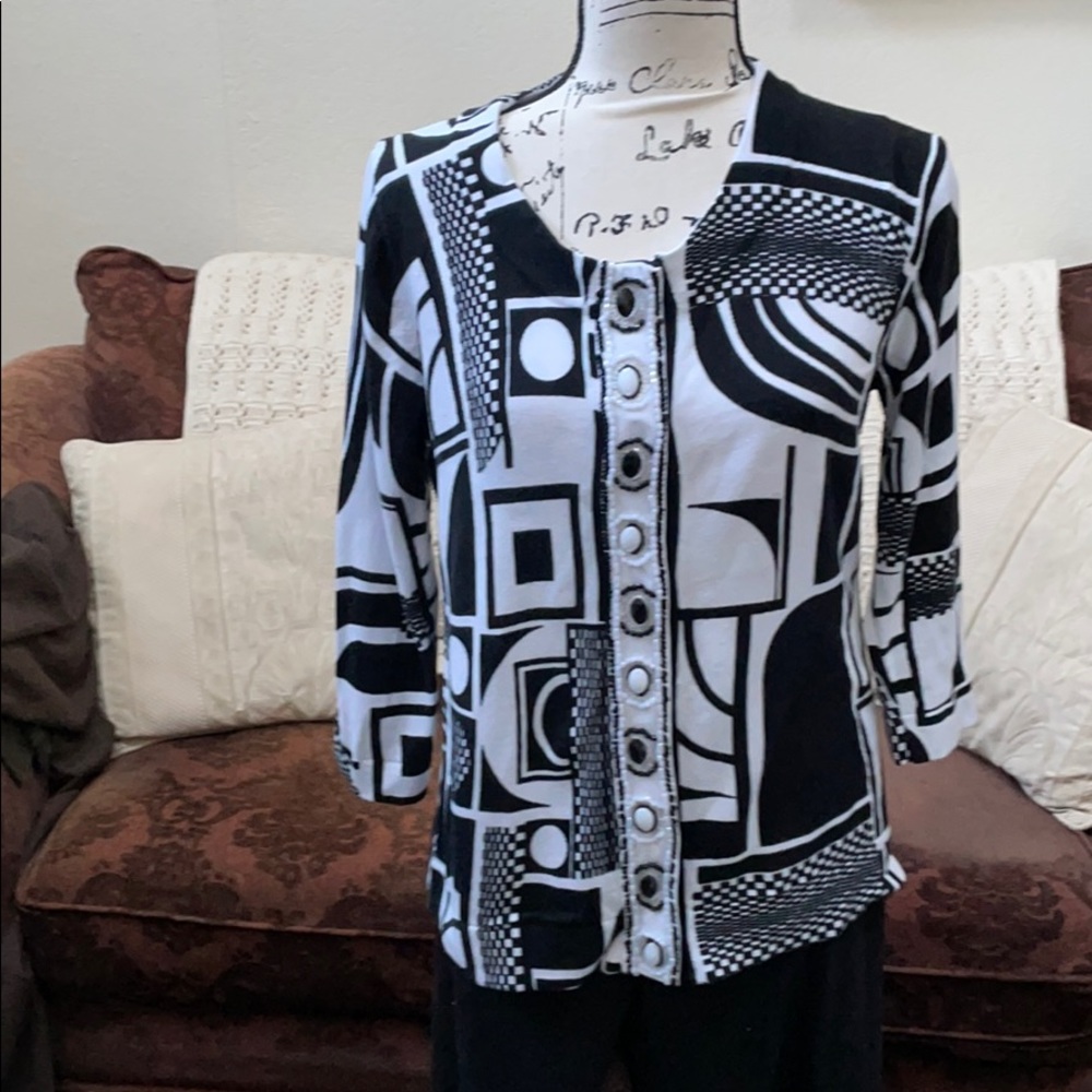 Just B Black & White Geometric Cardigan